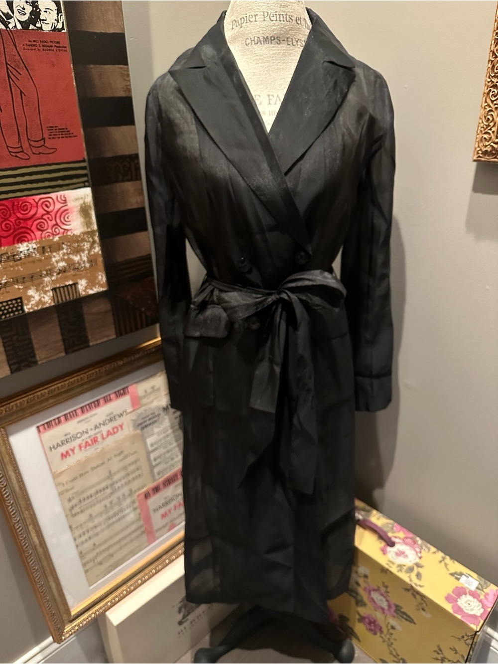Forever 21 Sheer Black Long-Sleeve Trench with Self-Tie Waist